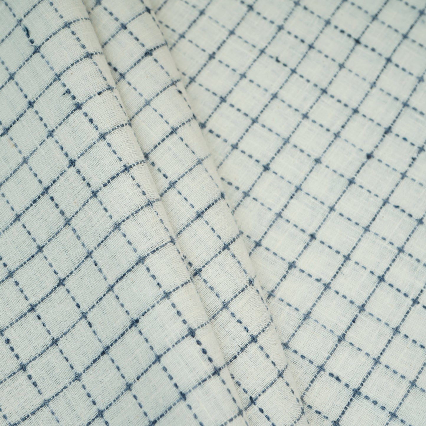Blue & White Check Linen Fabric RS-30060