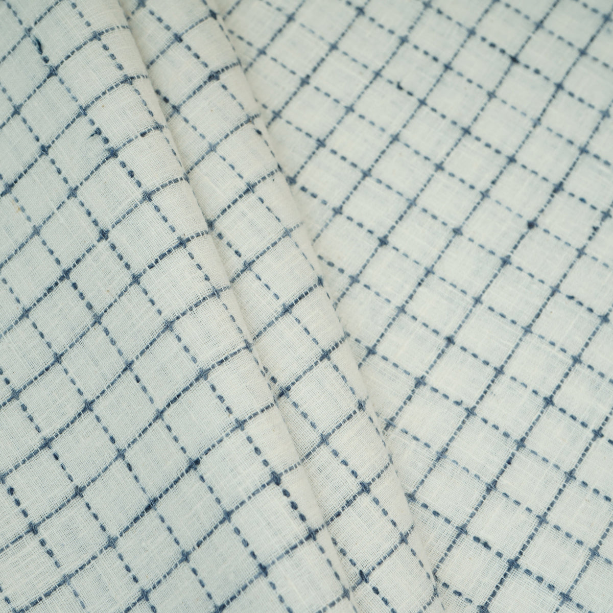 Blue & White Check Linen Fabric RS-30060 - TradeUNO