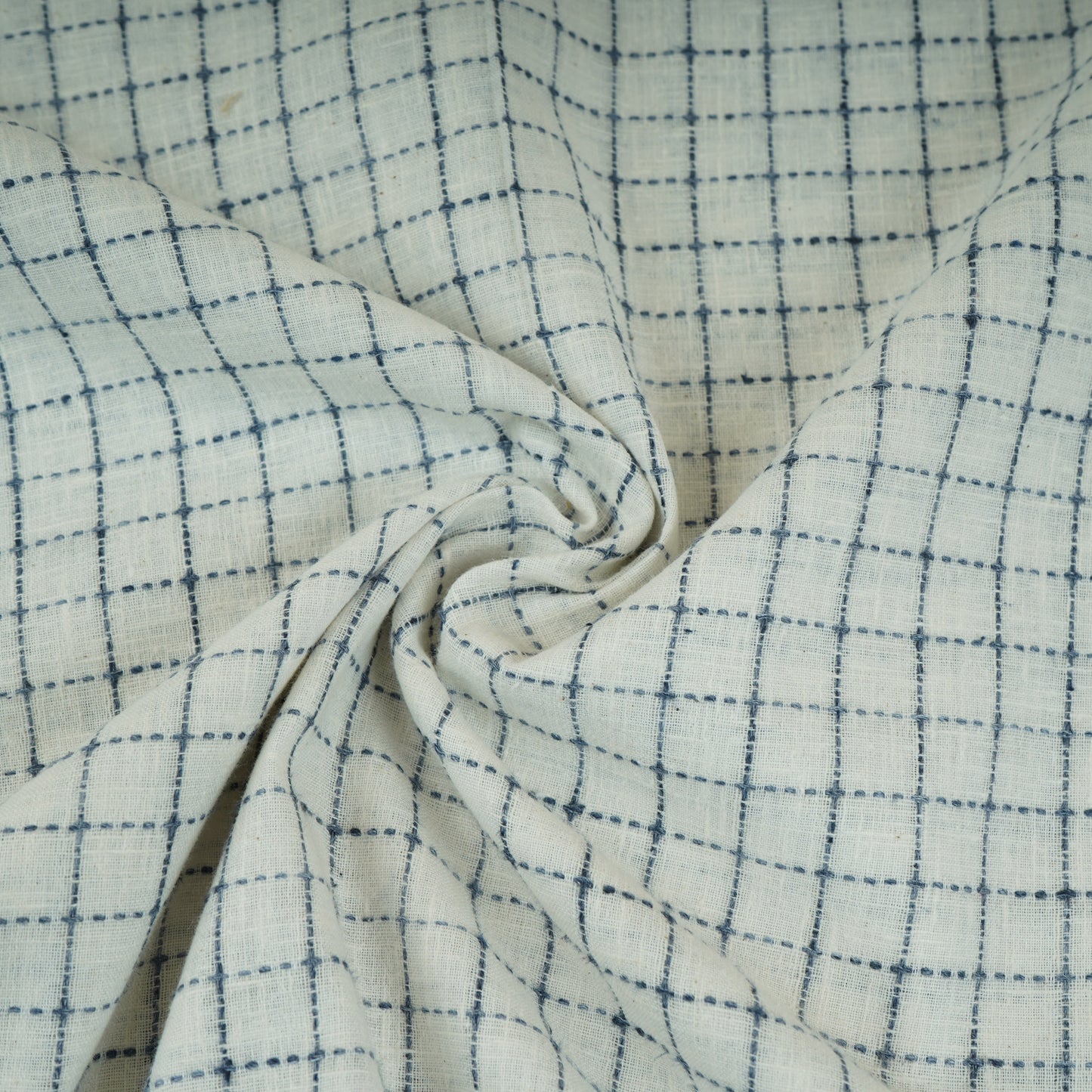 Blue & White Check Linen Fabric RS-30060