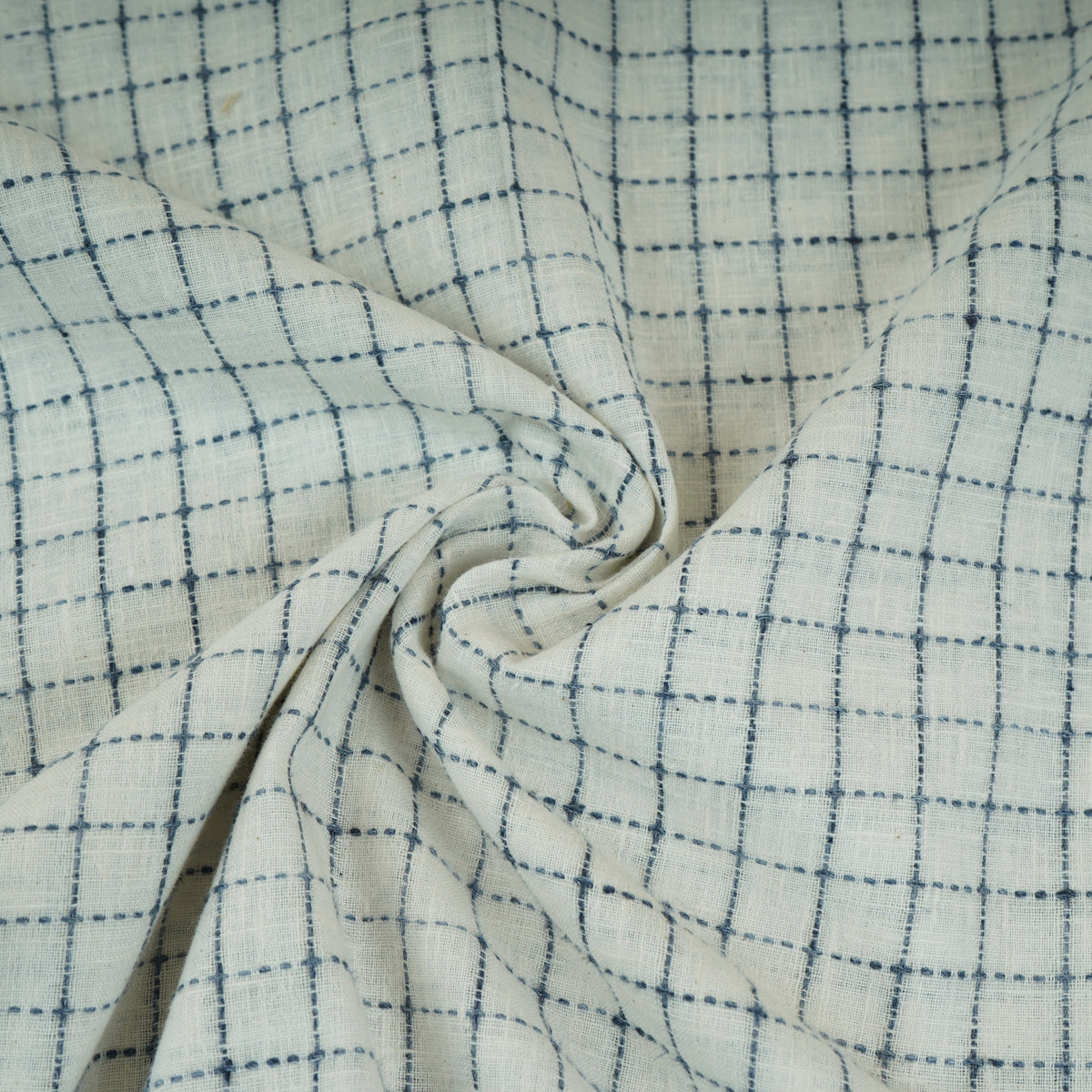 Blue & White Check Linen Fabric RS-30060 - TradeUNO