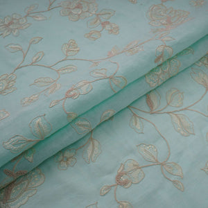 Sky Blue floral embroidery Pure Linen Fabric GPF-32066 - TradeUNO
