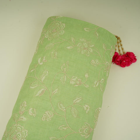 Green floral embroidery Pure Linen Fabric GPF-32067
