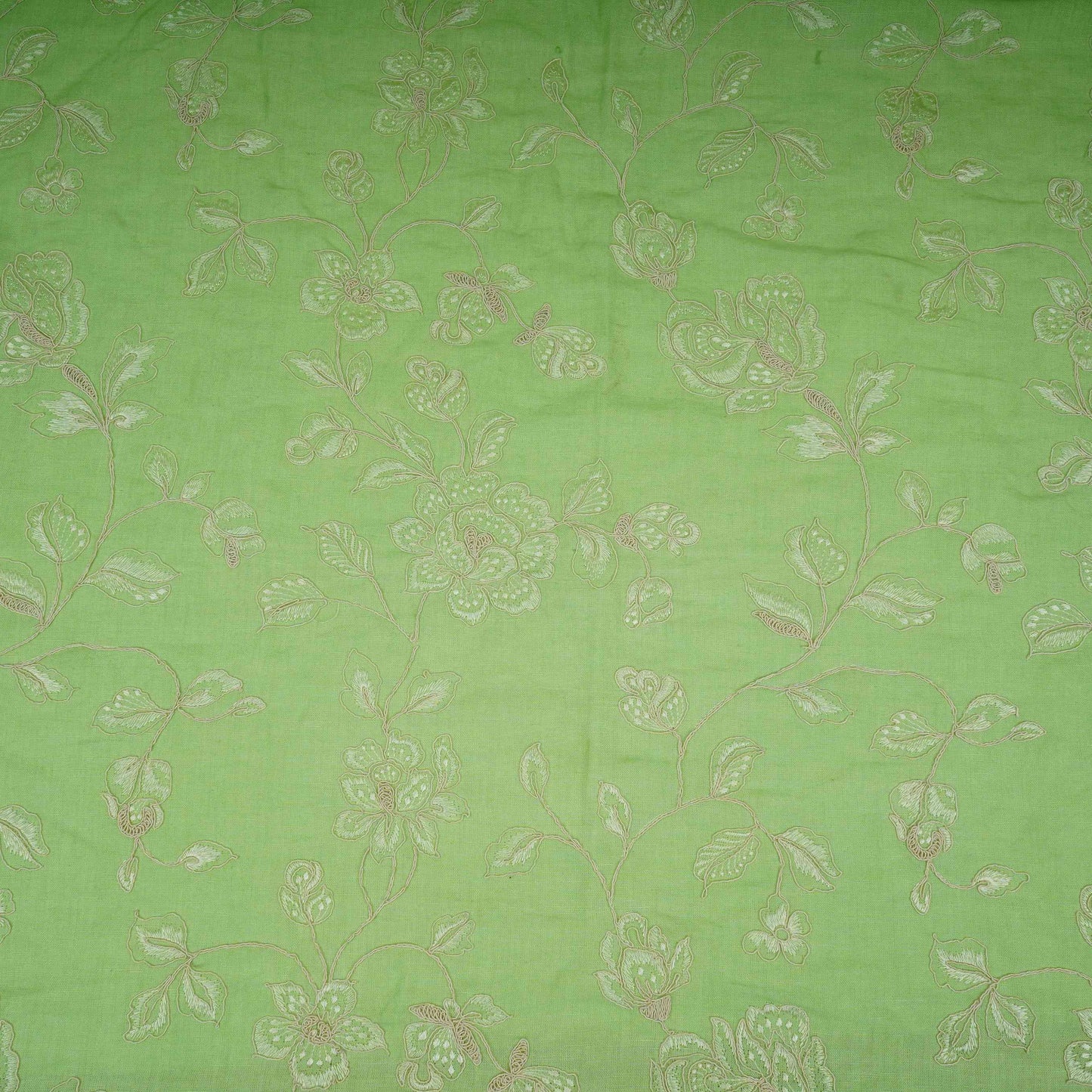 Green floral embroidery Pure Linen Fabric GPF-32067