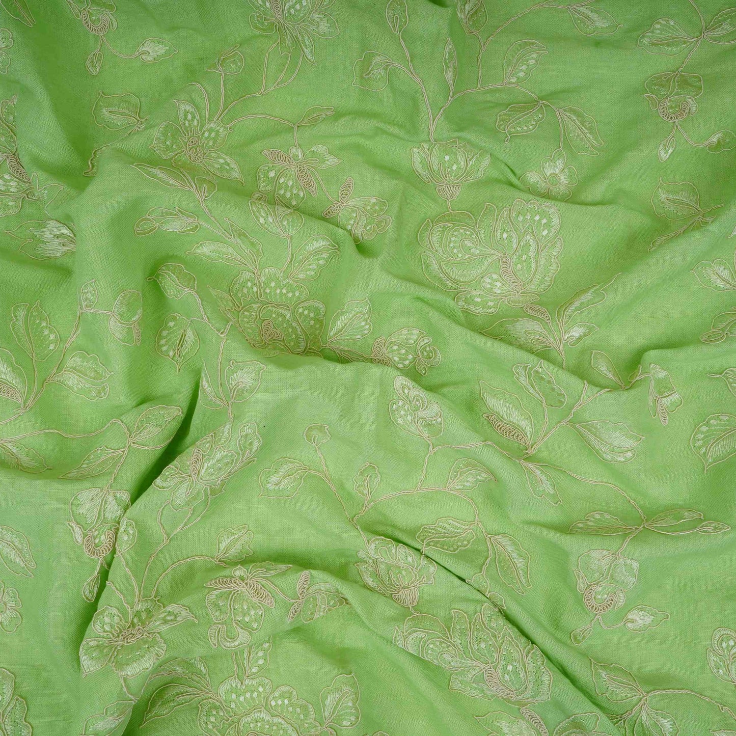 Green floral embroidery Pure Linen Fabric GPF-32067