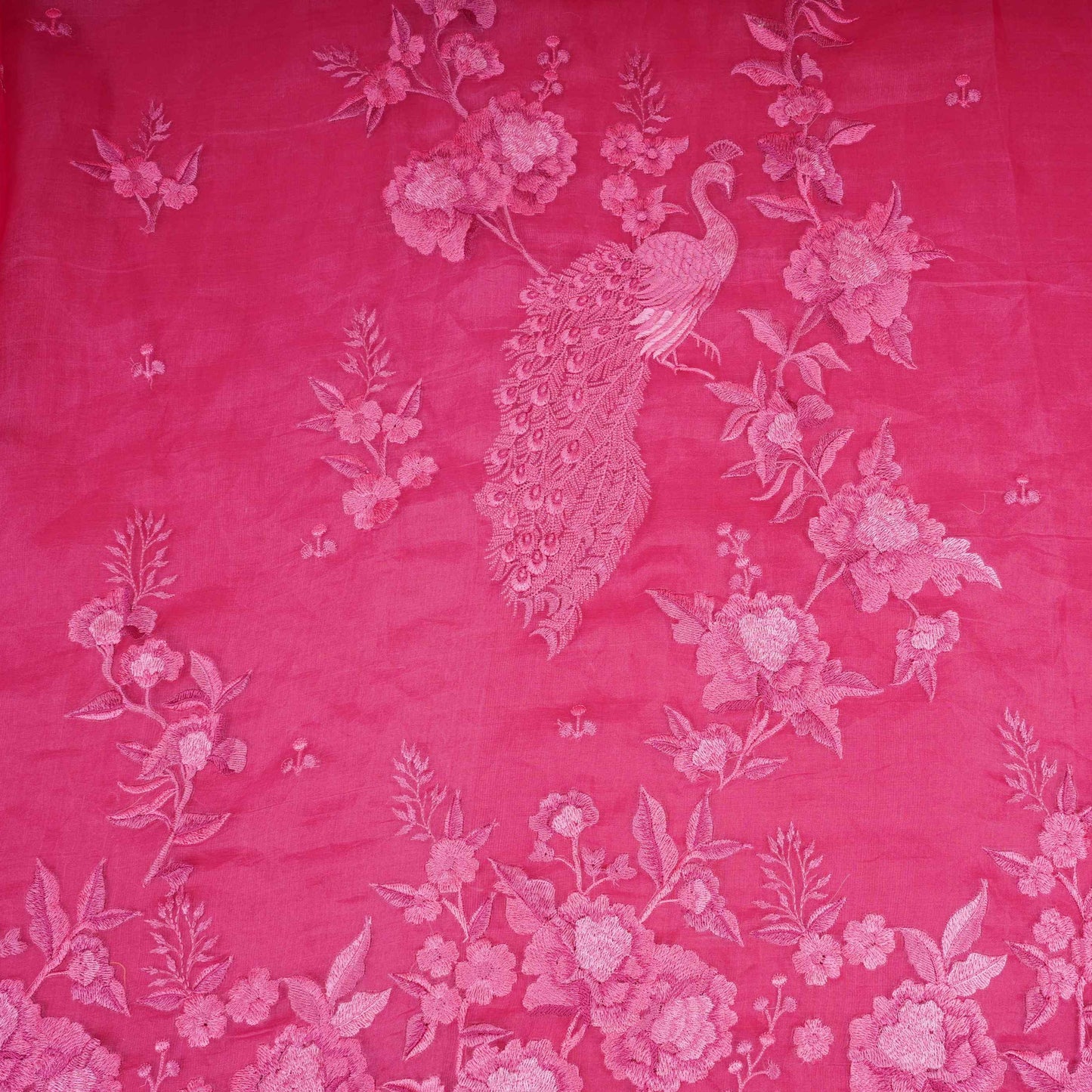 Rani Pink Border floral embroidery Pure 27gm Organza Fabric GPF-32068