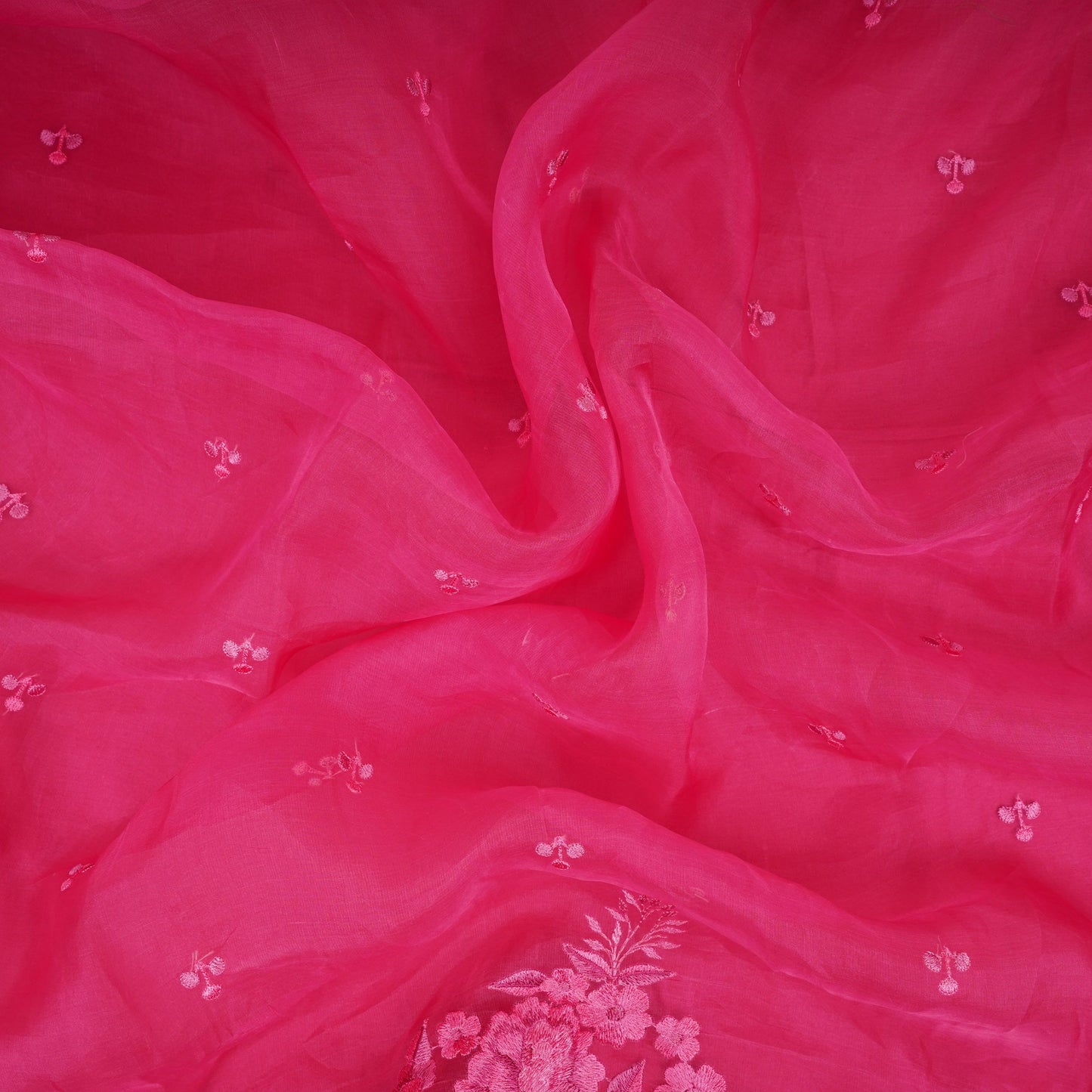 Rani Pink thread embroidery Pure 27gm Organza Fabric GPF-32071