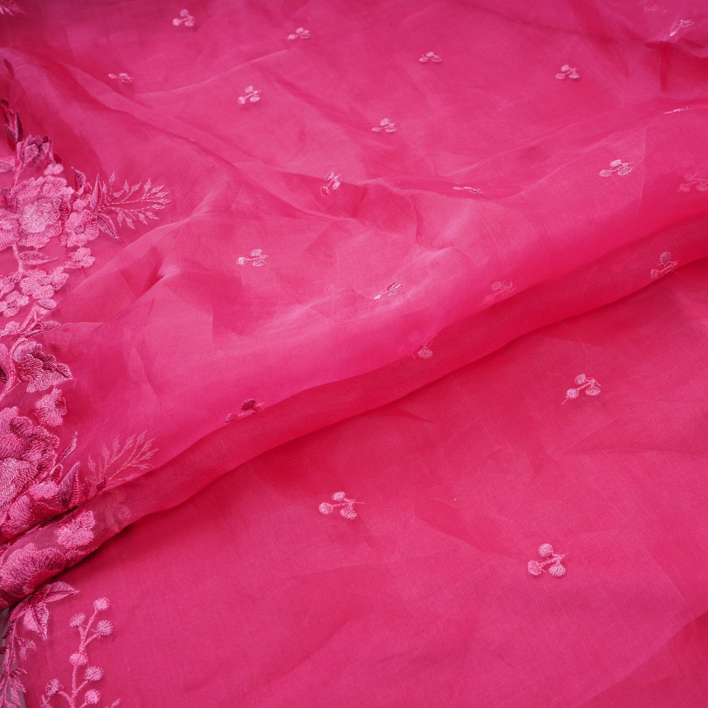 Rani Pink thread embroidery Pure 27gm Organza Fabric GPF-32071