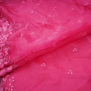 Rani Pink thread embroidery Pure 27gm Organza Fabric GPF-32071 - TradeUNO