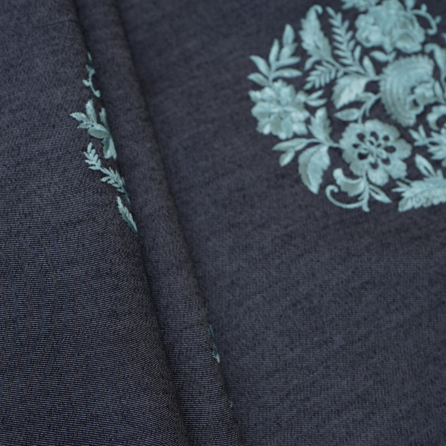 Dark Grey Persian embroidery Denim Fabric AF-30051