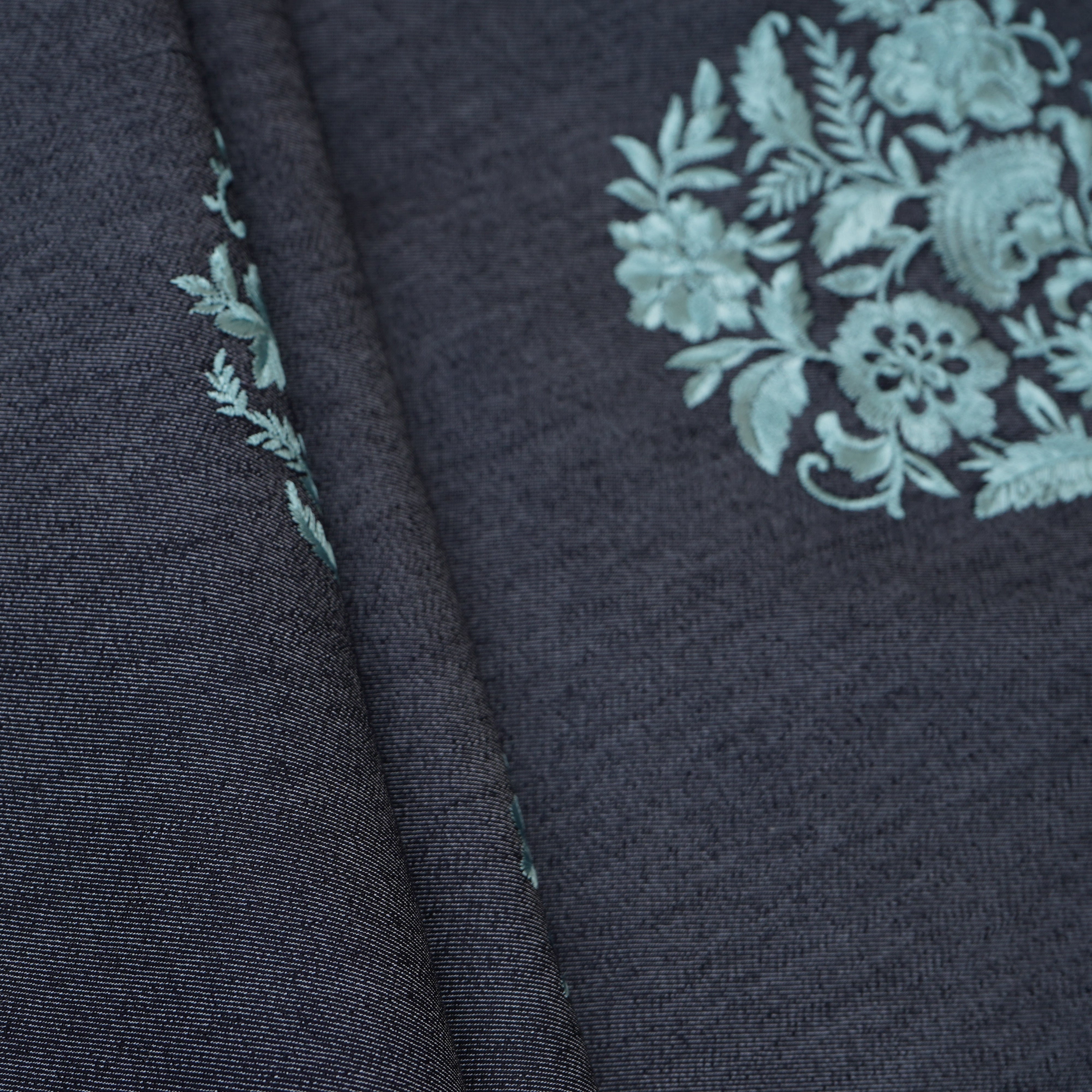 Dark Grey Persian embroidery Denim Fabric AF-30051 - TradeUNO