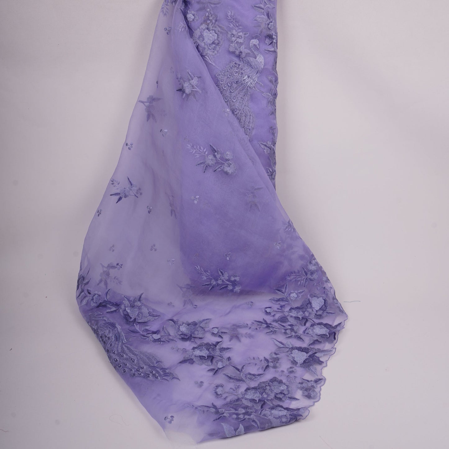 Lavender Border floral embroidery Pure 27gm Organza Fabric GPF-32070