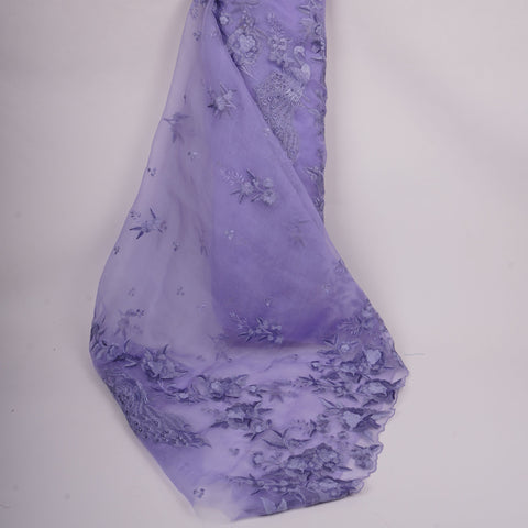Lavender Border floral embroidery Pure 27gm Organza Fabric GPF-32070