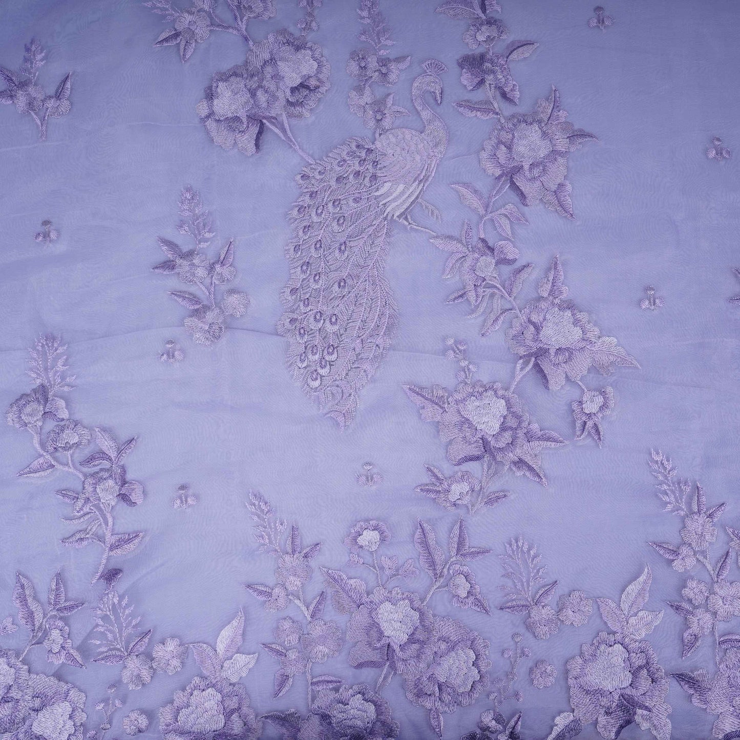 Lavender Border floral embroidery Pure 27gm Organza Fabric GPF-32070