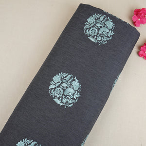 Dark Grey Persian embroidery Denim Fabric AF-30051 - TradeUNO