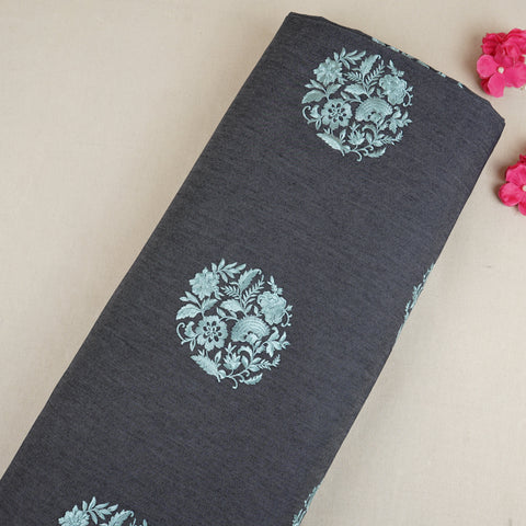 Dark Grey Persian embroidery Denim Fabric AF-30051