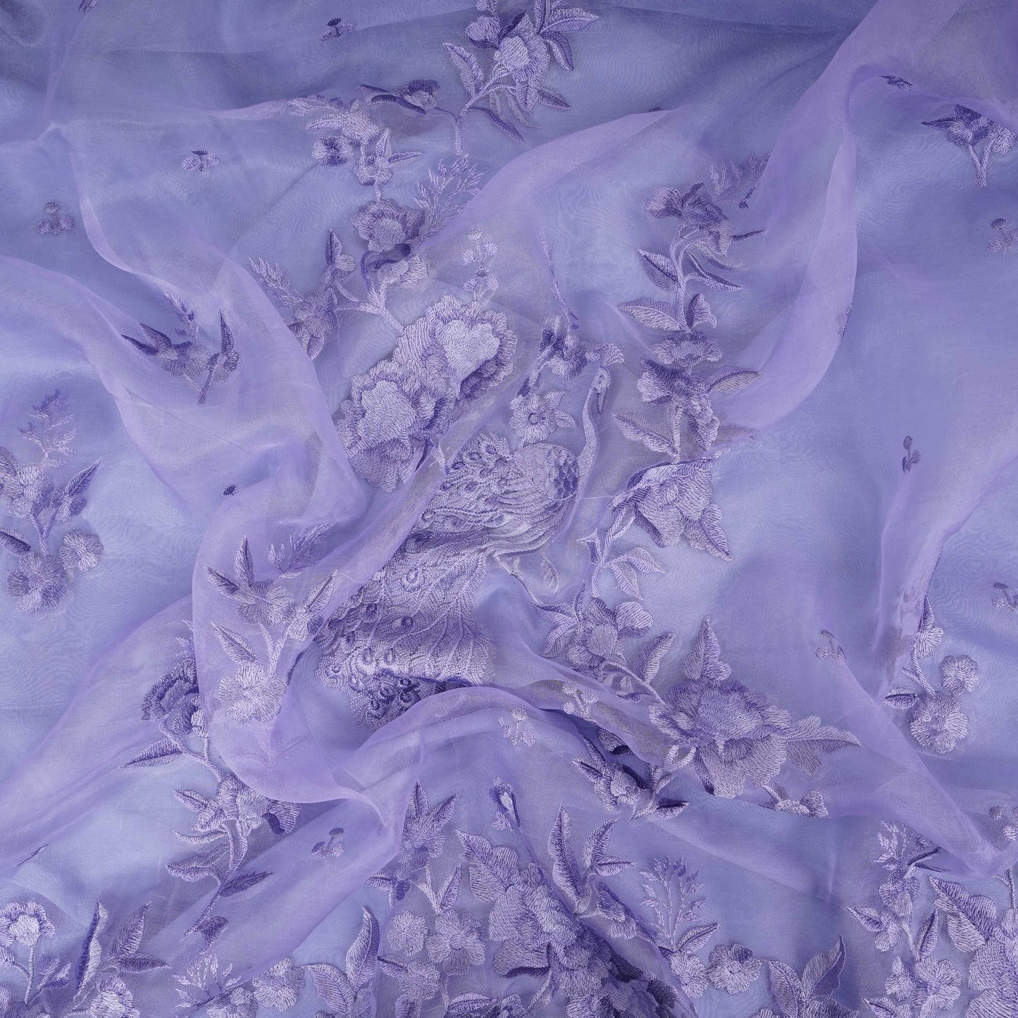 Lavender Border floral embroidery Pure 27gm Organza Fabric GPF-32070