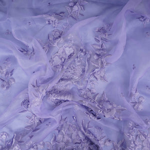 Lavender Border floral embroidery Pure 27gm Organza Fabric GPF-32070 - TradeUNO