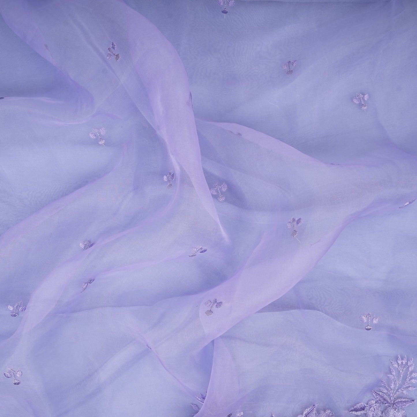 Lavender thread embroidery Pure 27gm Organza Fabric GPF-32073
