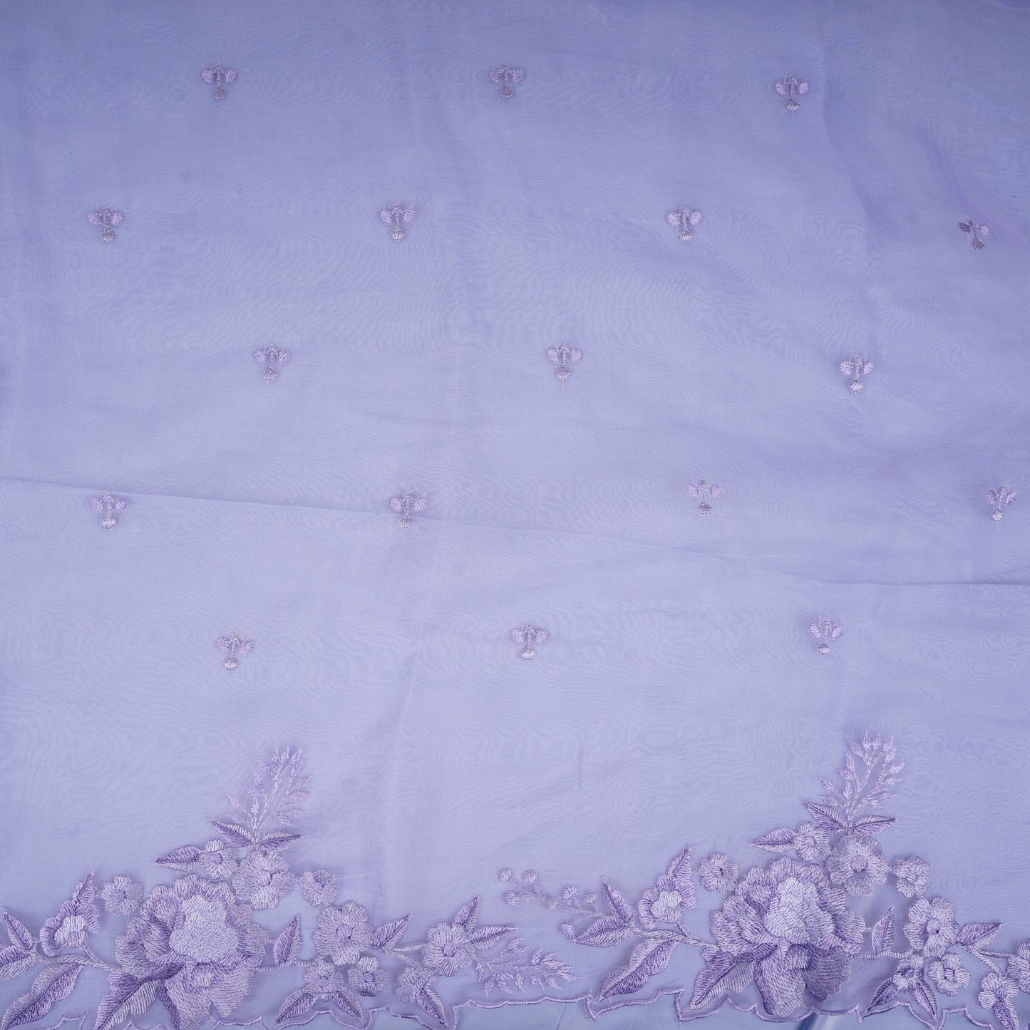 Lavender thread embroidery Pure 27gm Organza Fabric GPF-32073