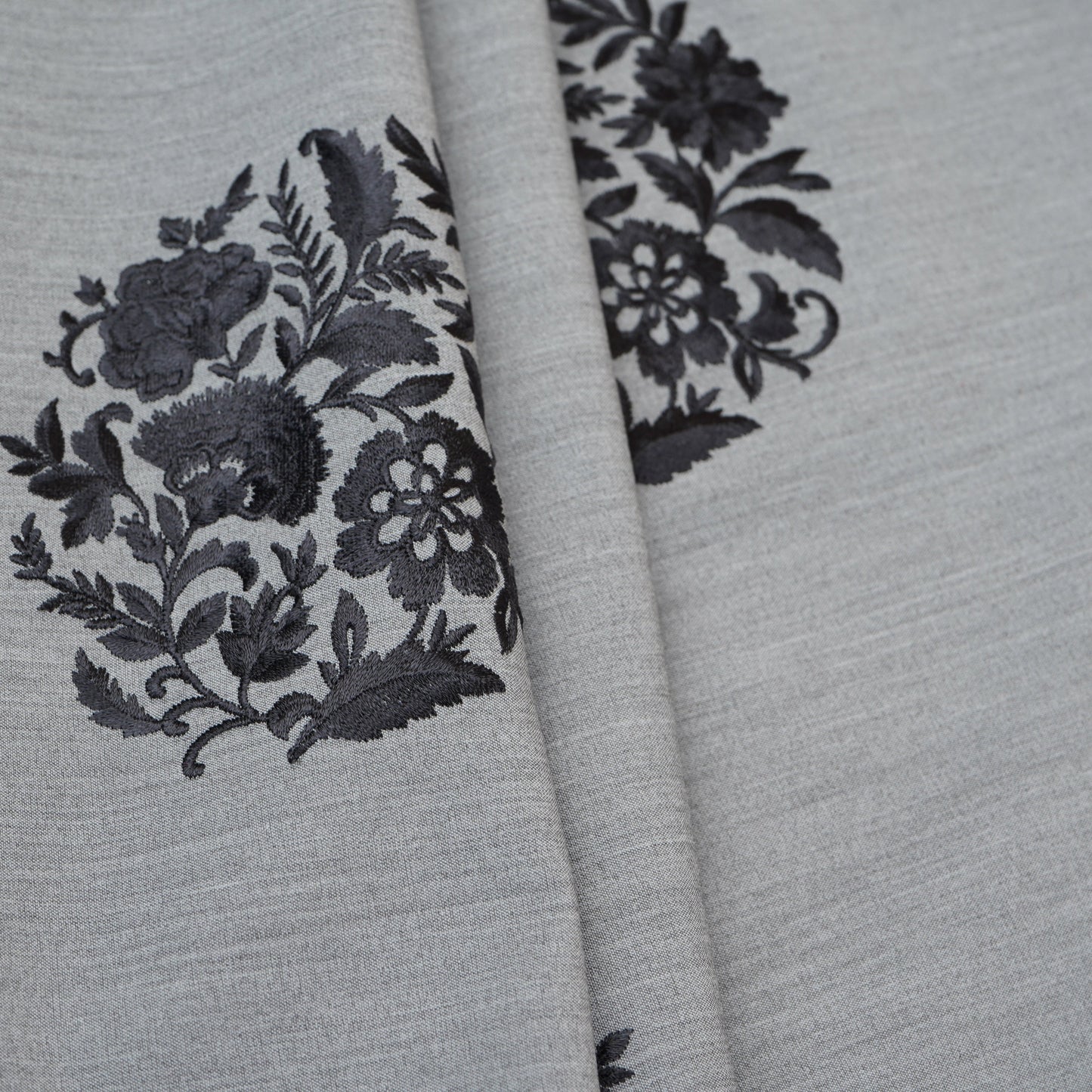 Light Grey Persian embroidery Denim Fabric AF-30053