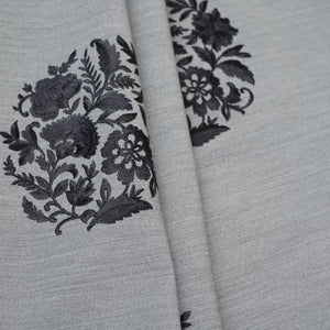 Light Grey Persian embroidery Denim Fabric AF-30053 - TradeUNO