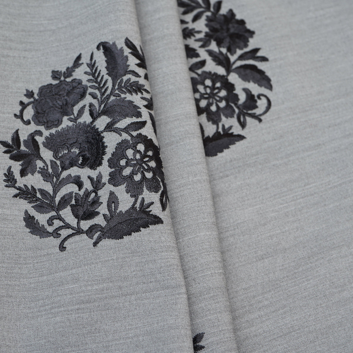 Light Grey Persian embroidery Denim Fabric AF-30053 - TradeUNO