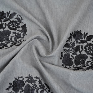 Light Grey Persian embroidery Denim Fabric AF-30053 - TradeUNO