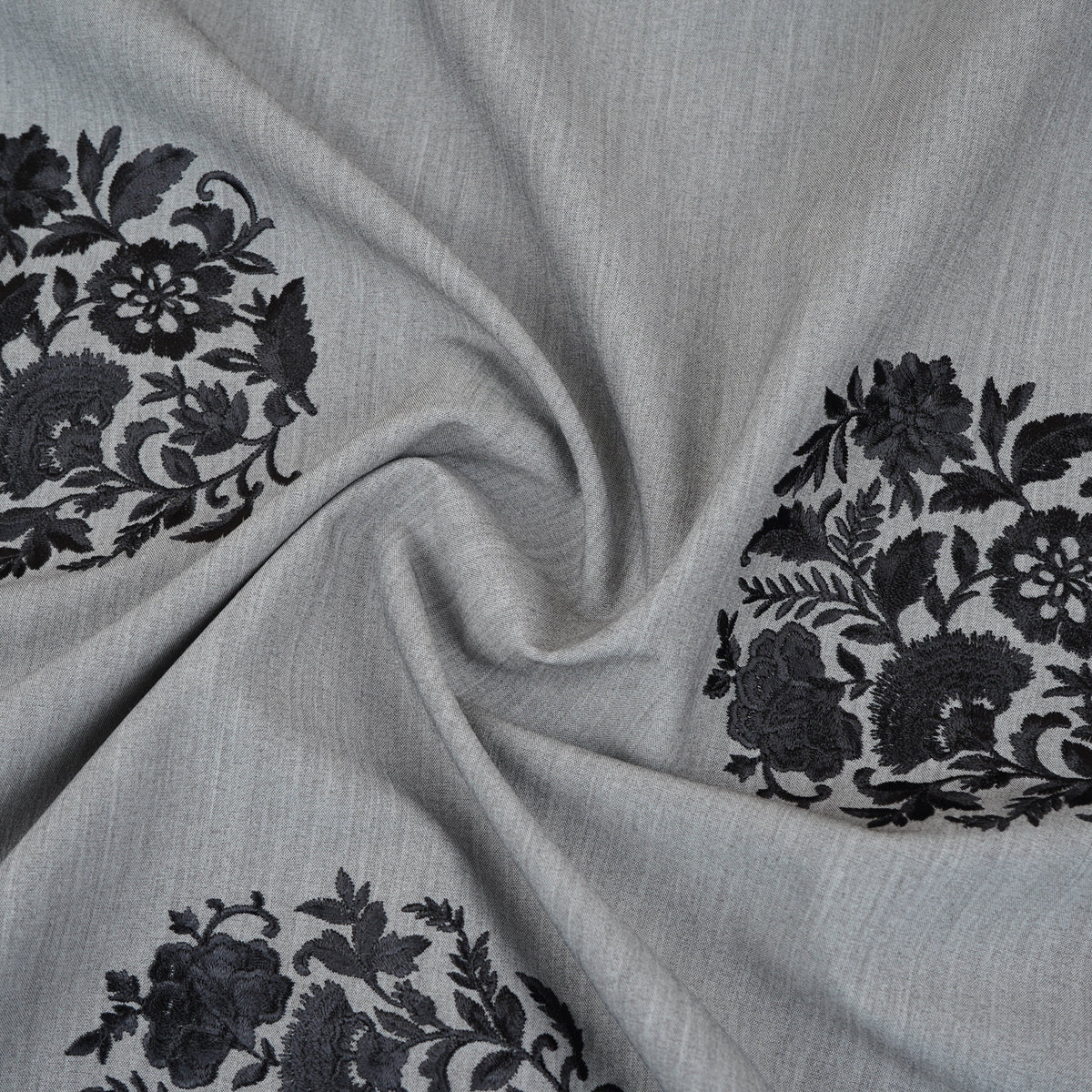 Light Grey Persian embroidery Denim Fabric AF-30053 - TradeUNO