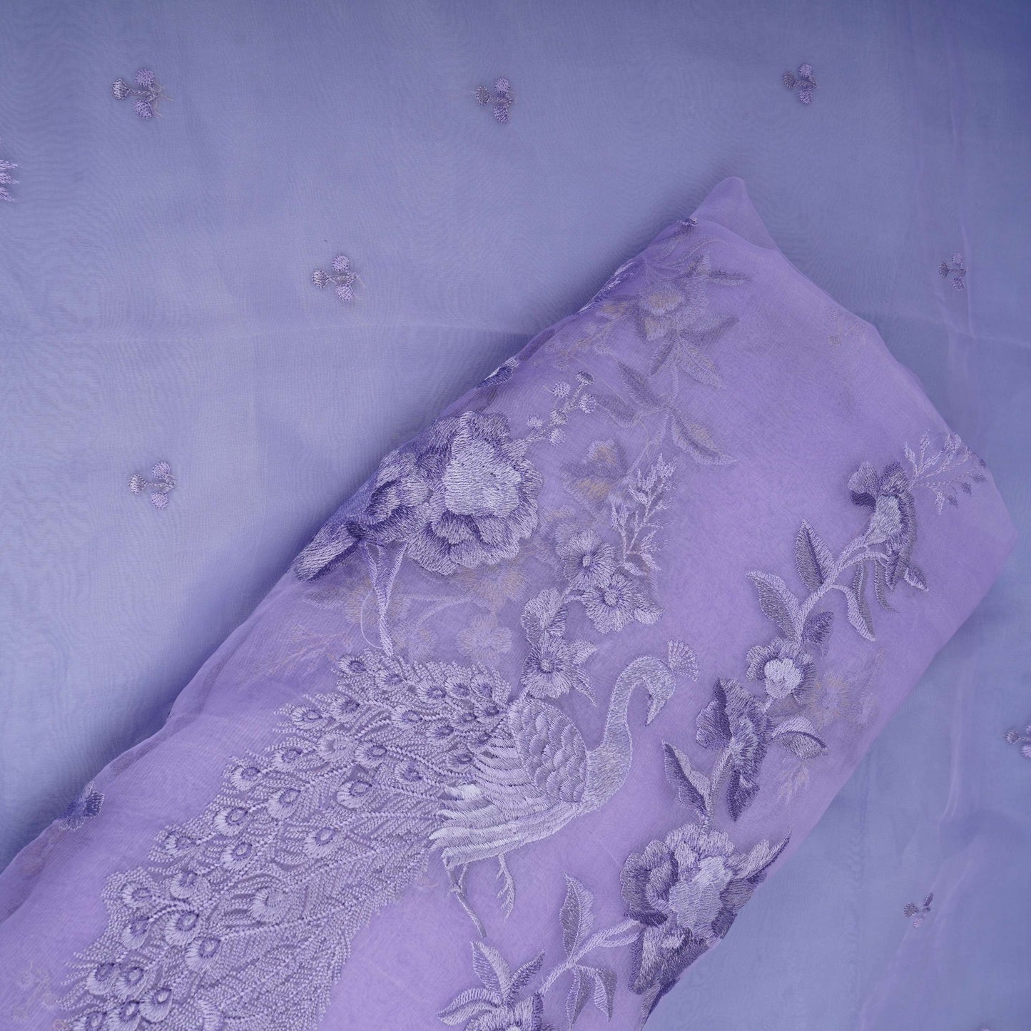 Lavender thread embroidery Pure 27gm Organza Fabric GPF-32073