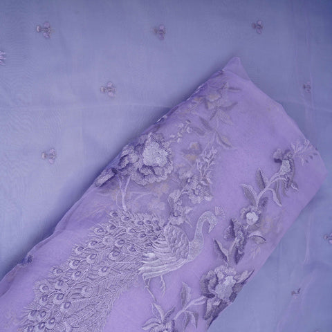 Lavender thread embroidery Pure 27gm Organza Fabric GPF-32073