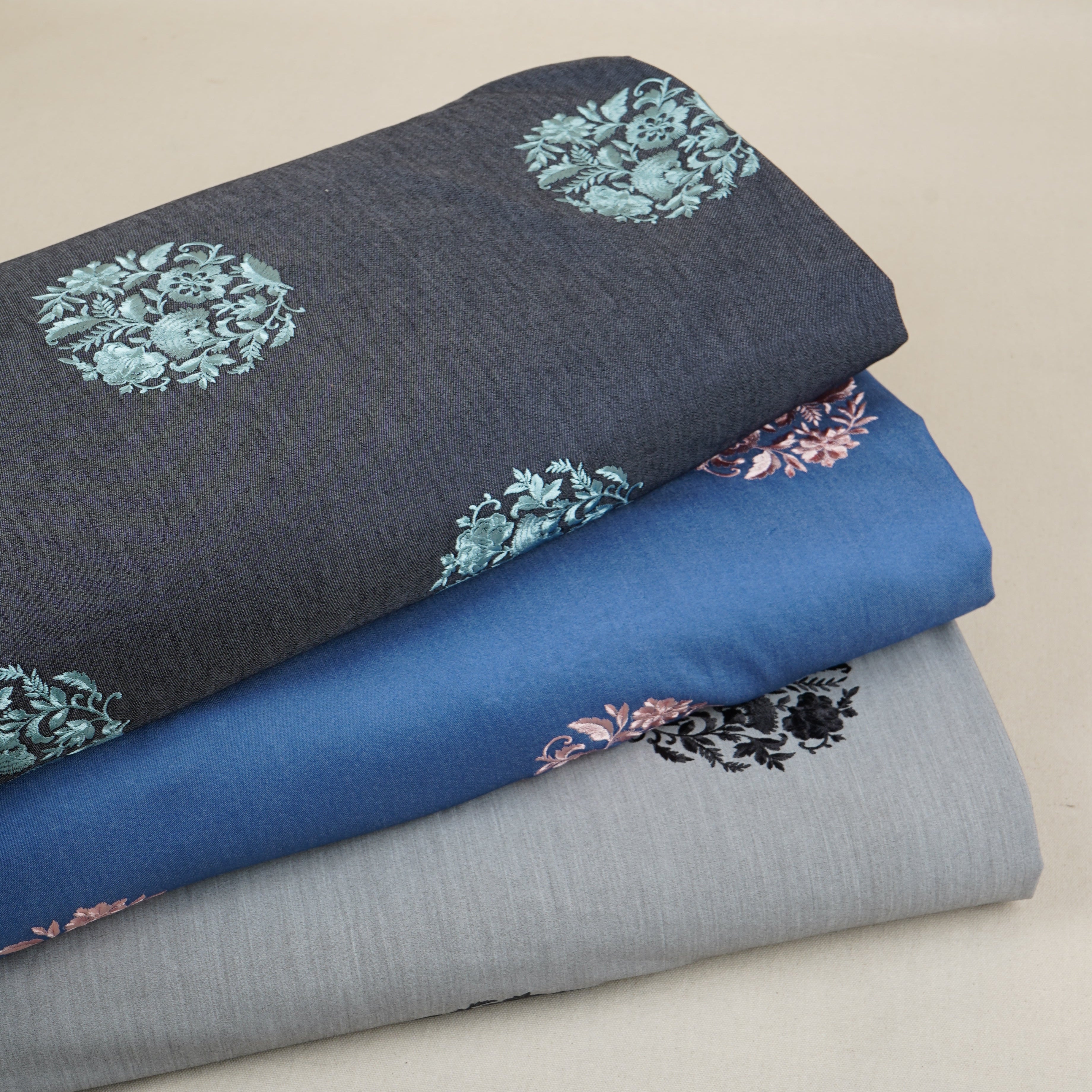 Dark Grey Persian embroidery Denim Fabric AF-30051 - TradeUNO