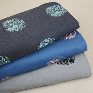 Light Grey Persian embroidery Denim Fabric AF-30053 - TradeUNO