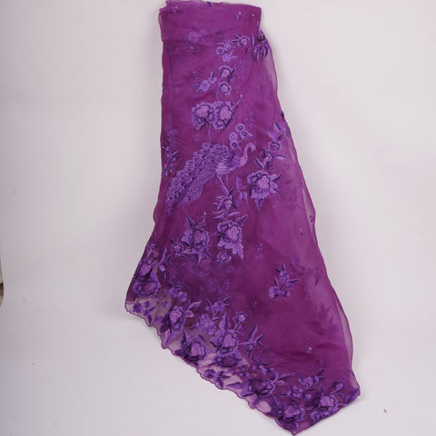 Purple Border floral embroidery Pure 27gm Organza Fabric GPF-32069