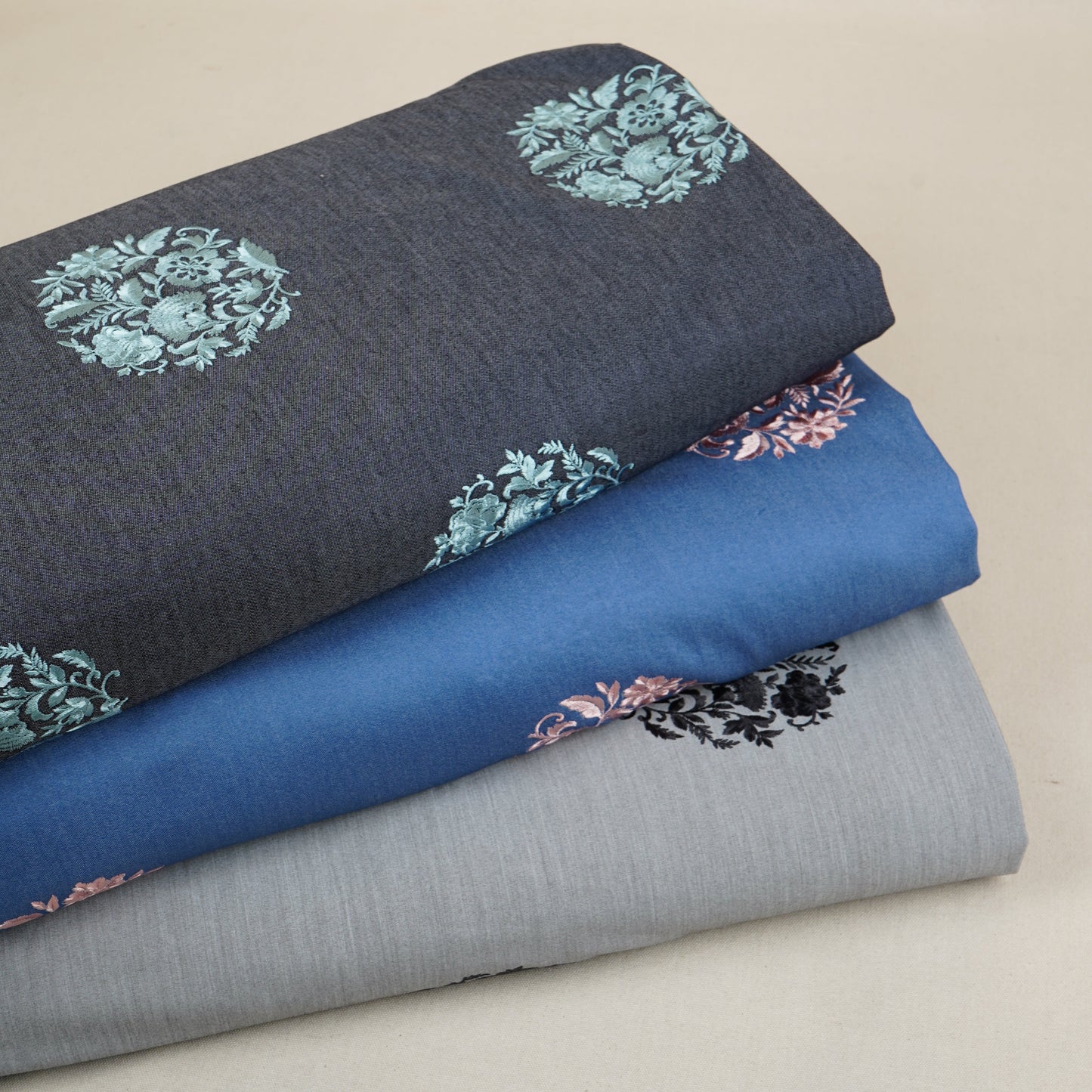 Blue Persian embroidery Denim Fabric AF-30052