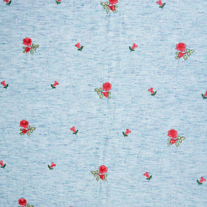 Light Blue Floral Embroidery South Cotton Fabric GTS-30269 - TradeUNO