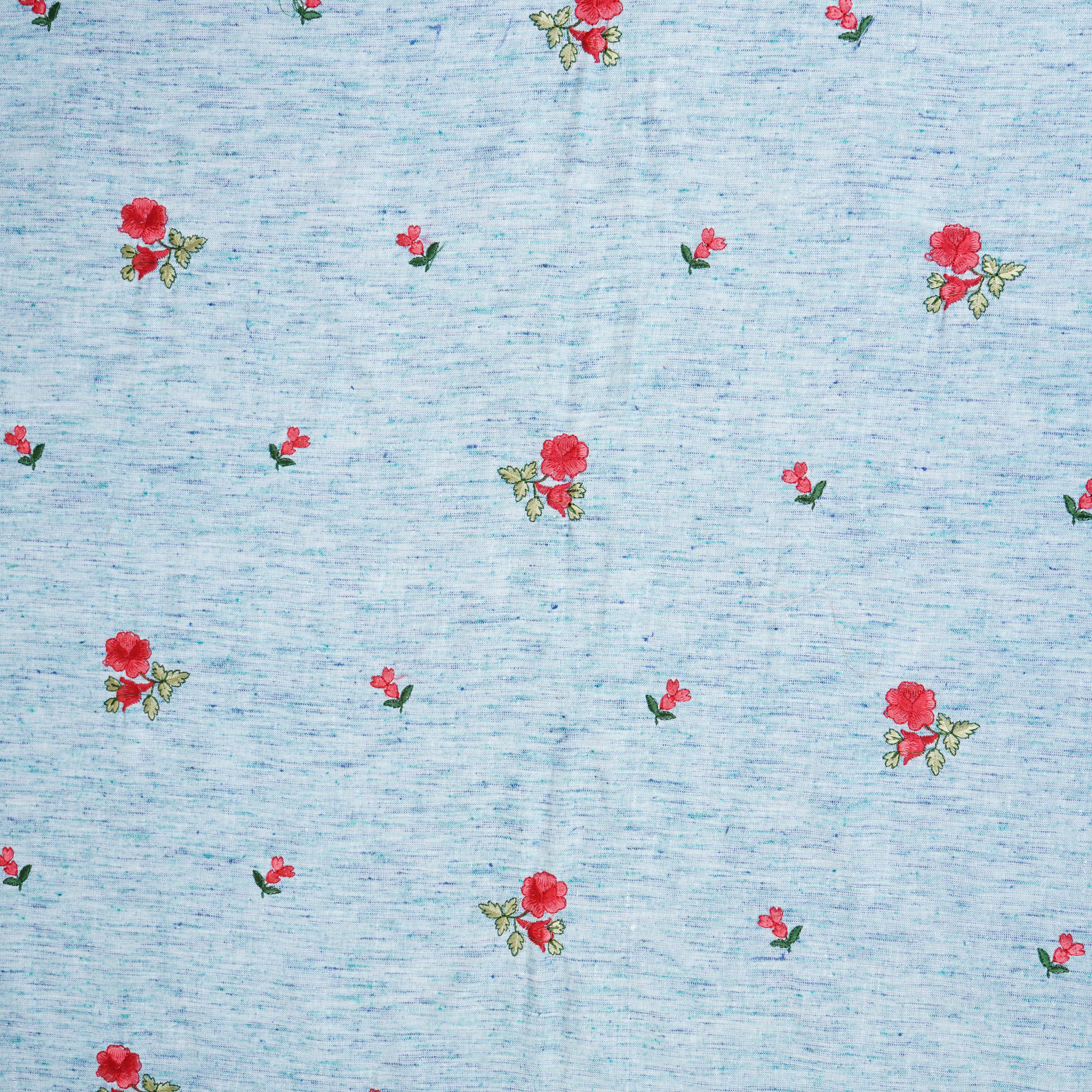 Light Blue Floral Embroidery South Cotton Fabric GTS-30269 - TradeUNO