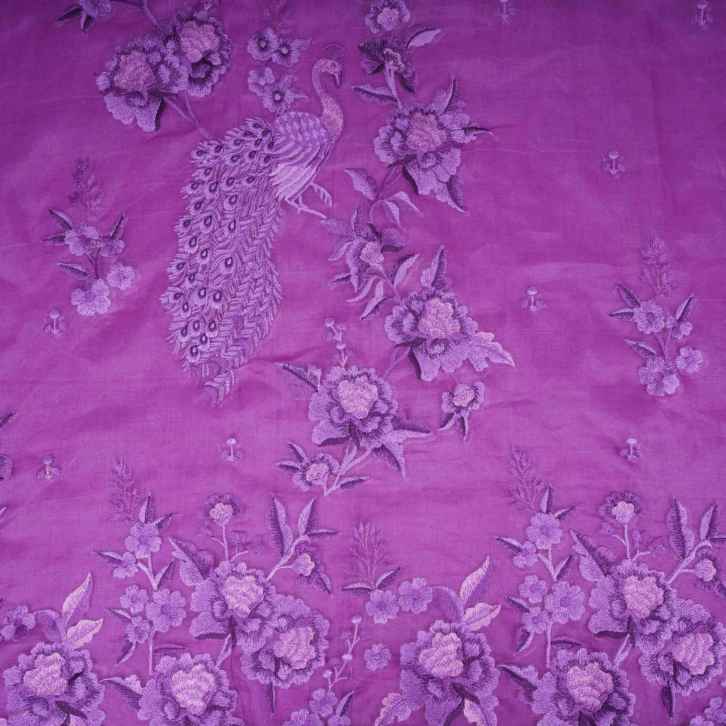 Purple Border floral embroidery Pure 27gm Organza Fabric GPF-32069