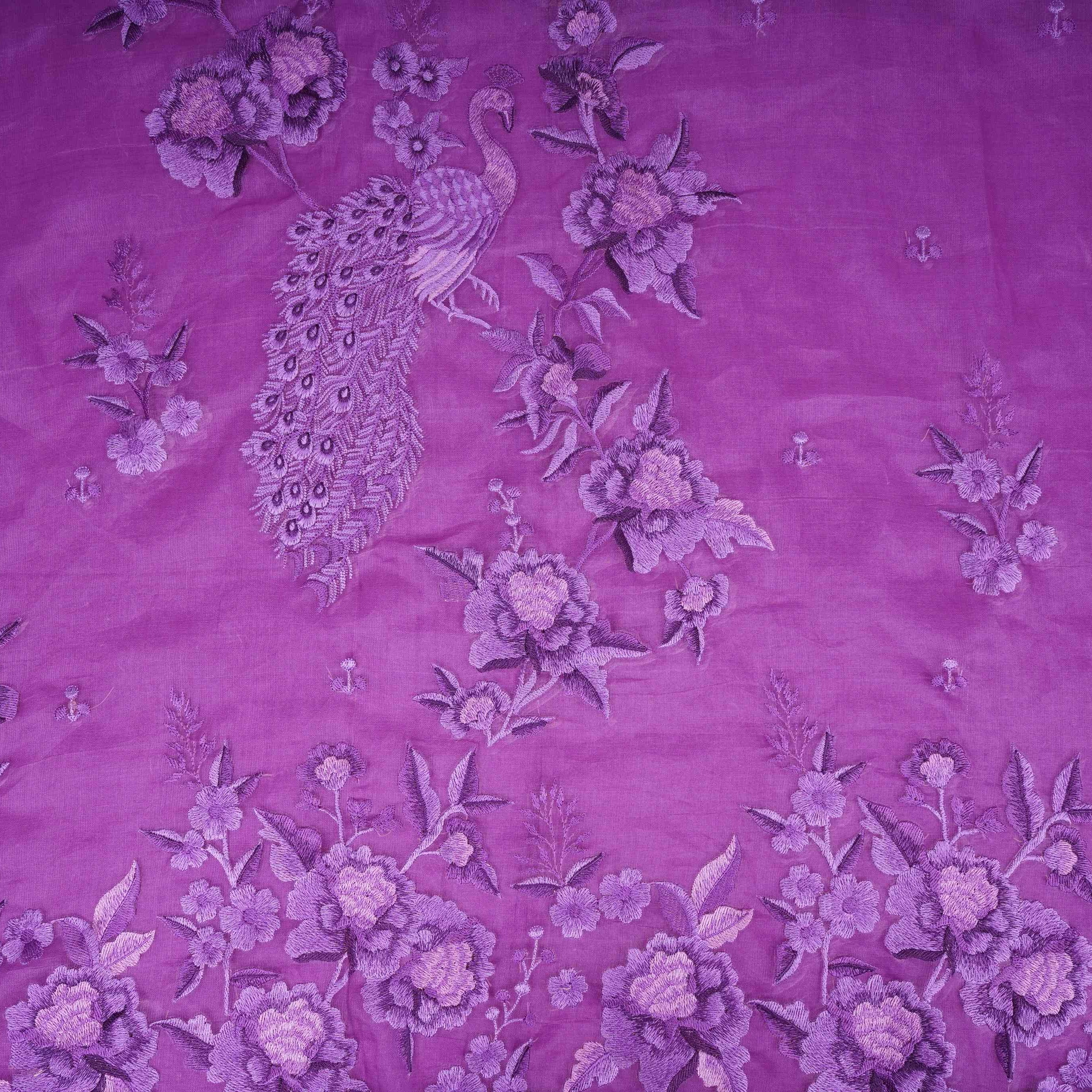 Purple Border floral embroidery Pure 27gm Organza Fabric GPF-32069 - TradeUNO