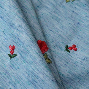 Light Blue Floral Embroidery South Cotton Fabric GTS-30269 - TradeUNO