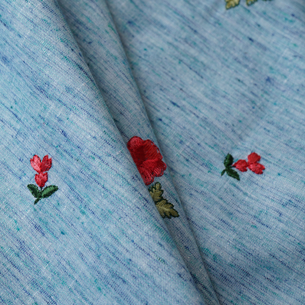 Light Blue Floral Embroidery South Cotton Fabric GTS-30269 - TradeUNO
