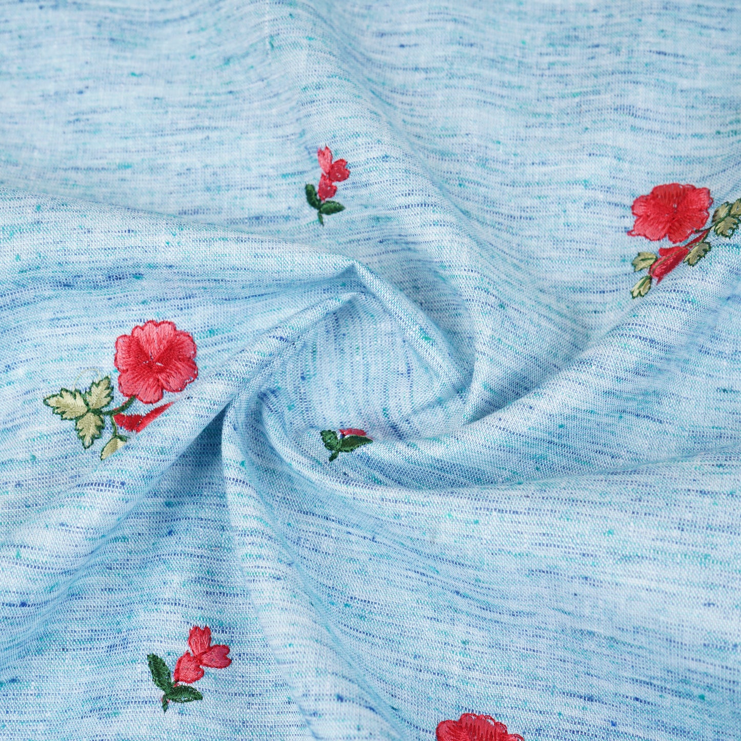 Light Blue Floral Embroidery South Cotton Fabric GTS-30269