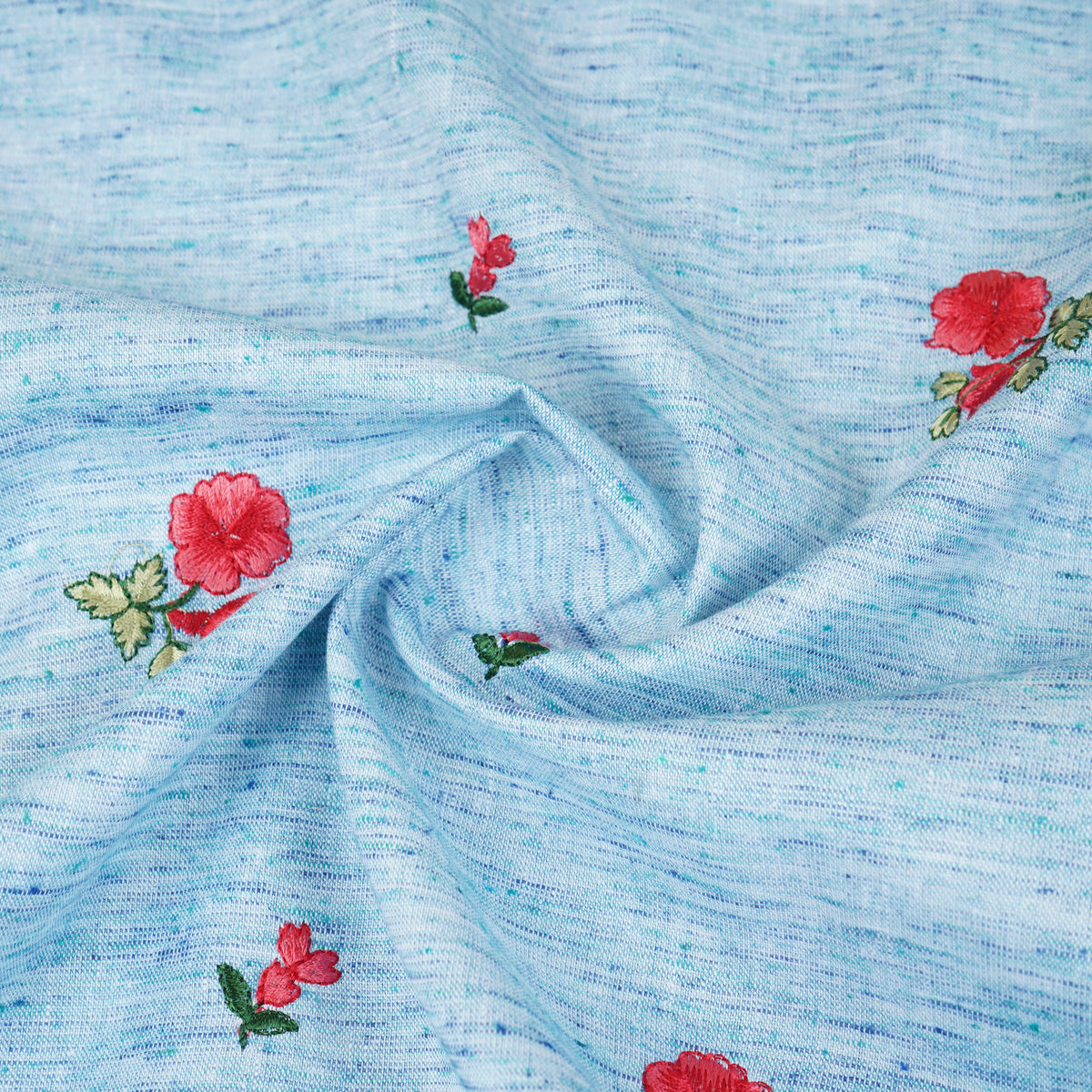 Light Blue Floral Embroidery South Cotton Fabric GTS-30269 - TradeUNO