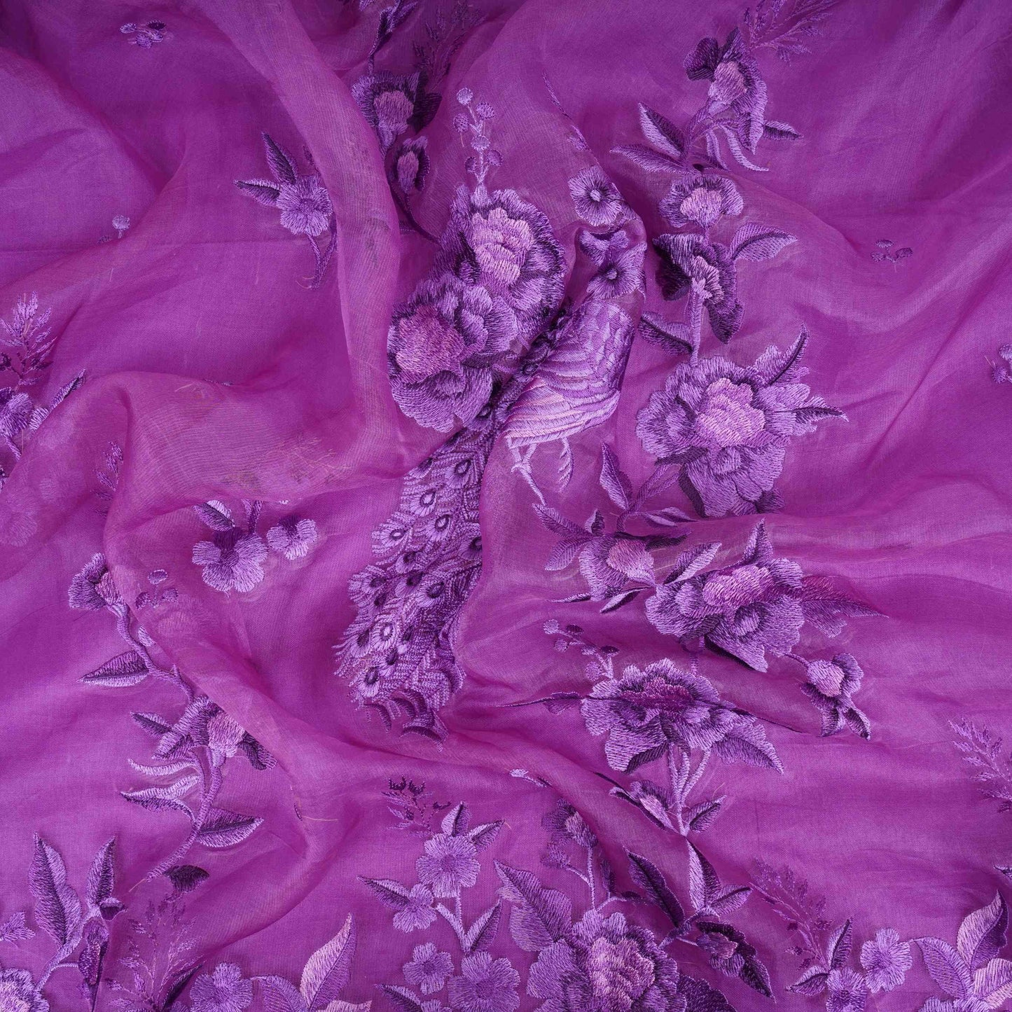 Purple Border floral embroidery Pure 27gm Organza Fabric GPF-32069