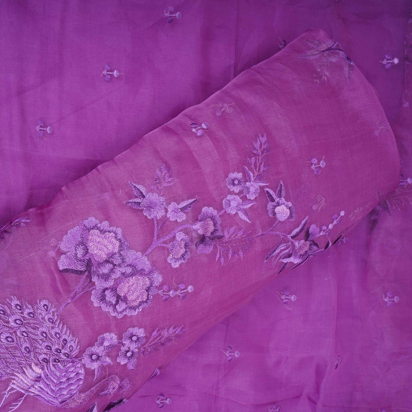 Purple thread embroidery Pure 27gm Organza Fabric GPF-32072
