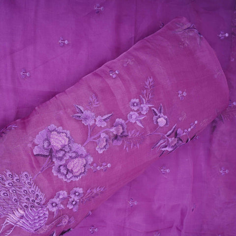 Purple thread embroidery Pure 27gm Organza Fabric GPF-32072