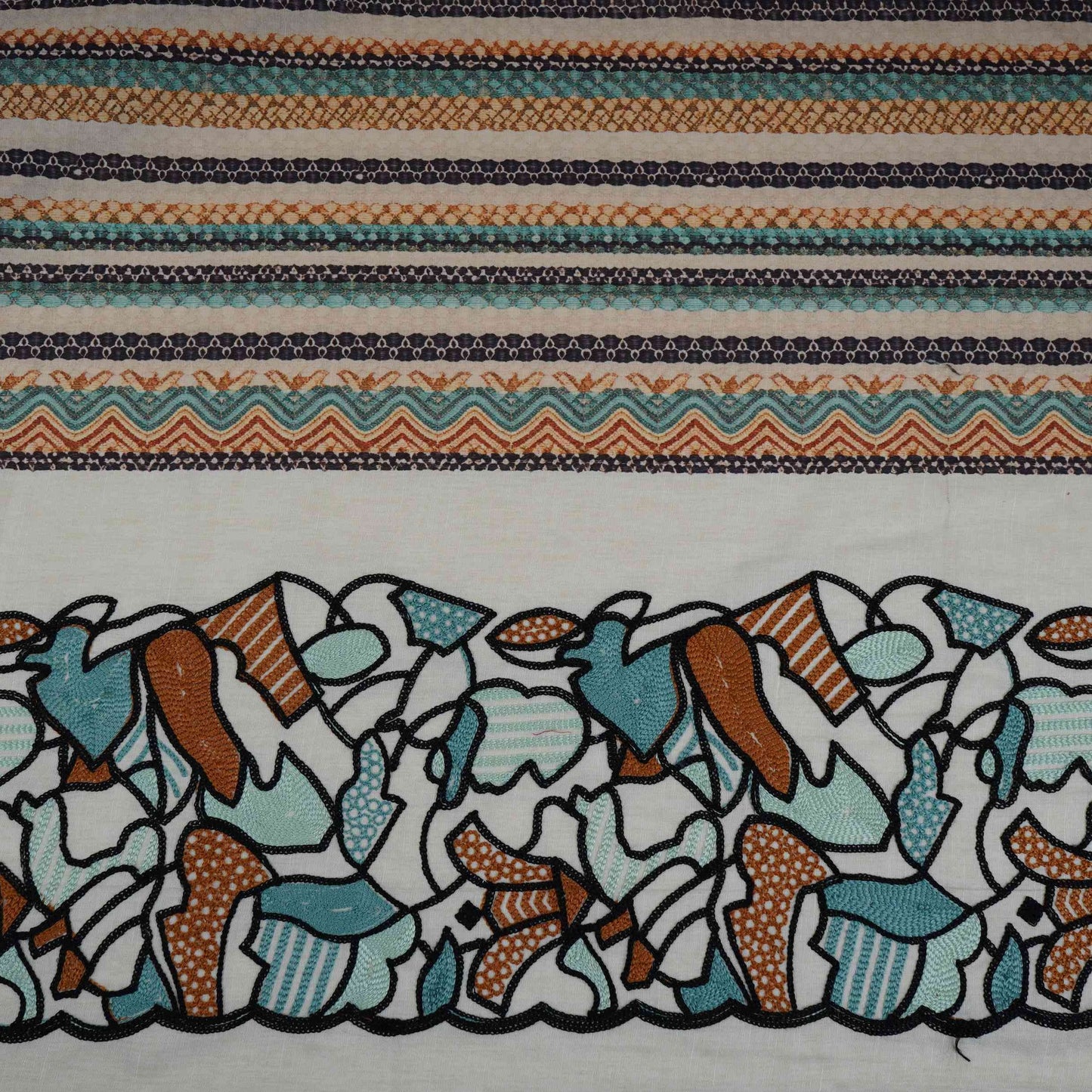 Off White Abstract thread embroidery Linen Fabric SF-32039