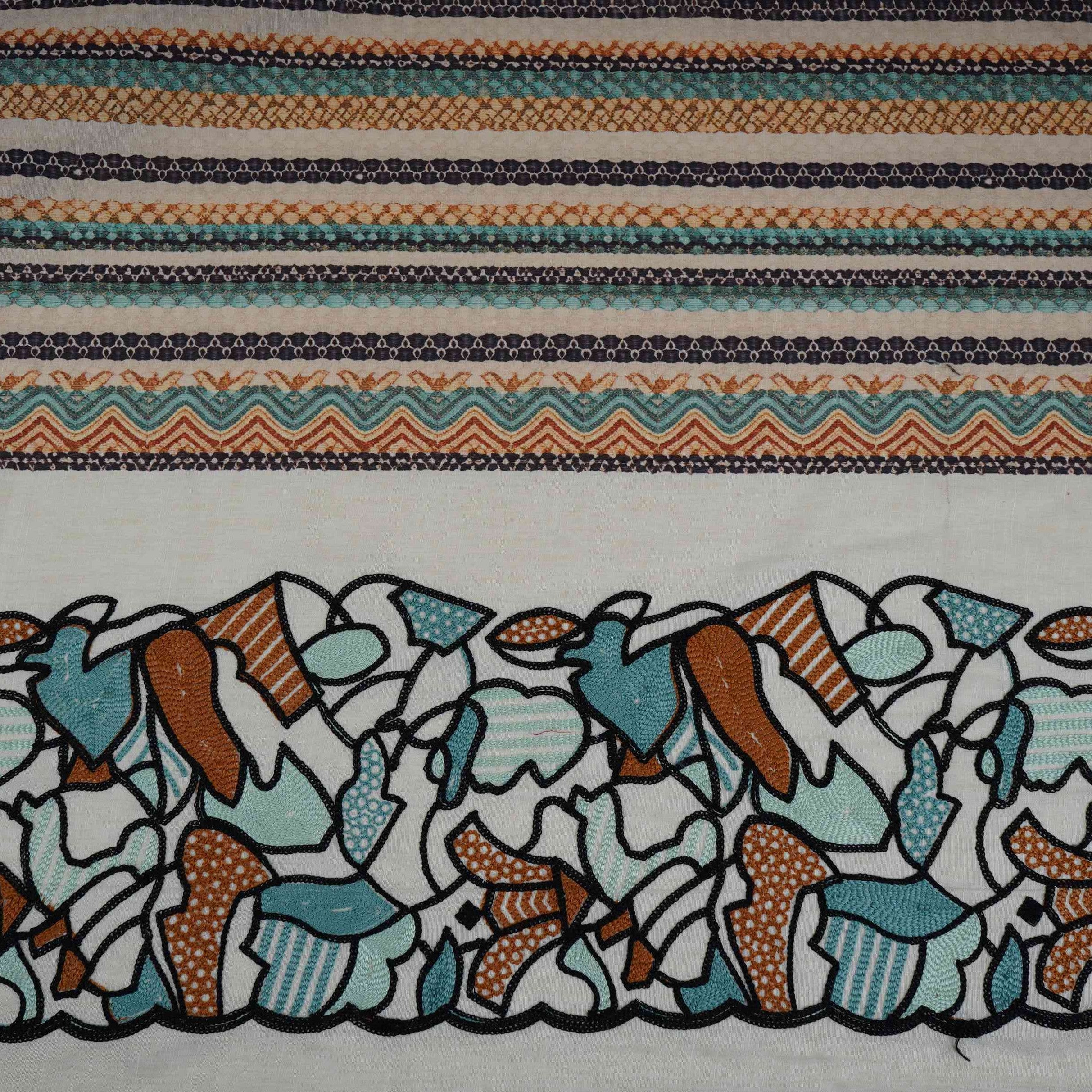 Off White Abstract thread embroidery Linen Fabric SF-32039 - TradeUNO