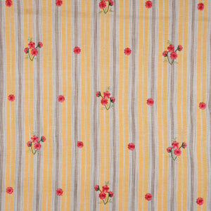 Yellow & White Stripes Floral Embroidery South Cotton Fabric GTS-30263 - TradeUNO