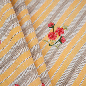 Yellow & White Stripes Floral Embroidery South Cotton Fabric GTS-30263 - TradeUNO