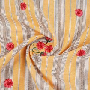 Yellow & White Stripes Floral Embroidery South Cotton Fabric GTS-30263 - TradeUNO